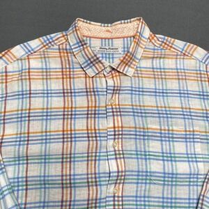 Tommy Bahama Shirt Mens 2XL Big‎ Barbados Breeze Stretch Linen Plaid Long Sleeve